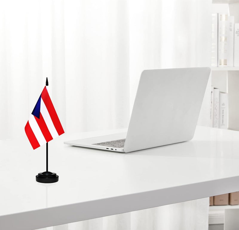 BCLin Puerto Rico Desk Flag Set, 2 Pack Puerto Rican Table Office Flags, Small Mini Desktop Flag With 12" Solid Black Pole, Black Base, Miniature Desktop Flag - Image 5